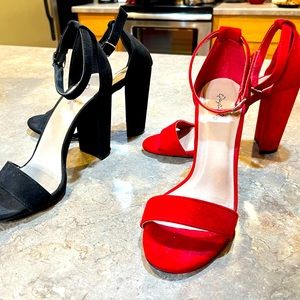 2 pairs of Qupid Ankle Strap Suede Chunky Heels